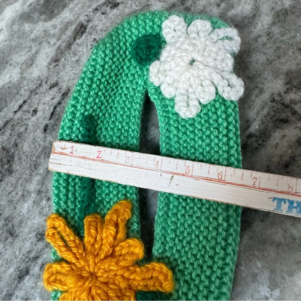 Vintage Hand Knit Crochet Bathroom Set – 3 Pieces, Green with Flowers
